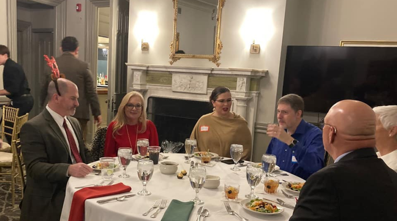 Enjoying conversation and dinner