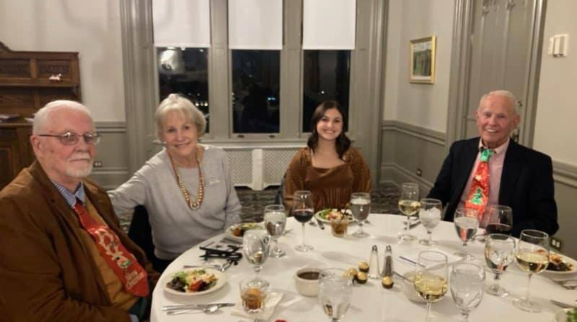 Enjoying conversation and dinner