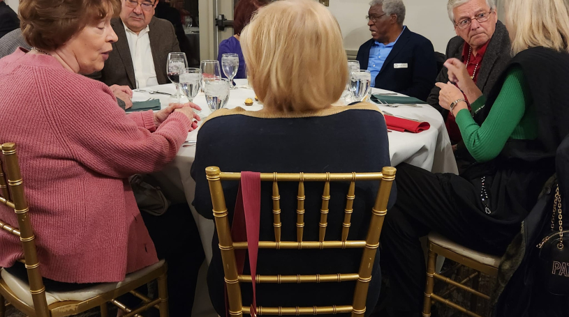 Enjoying conversation and dinner